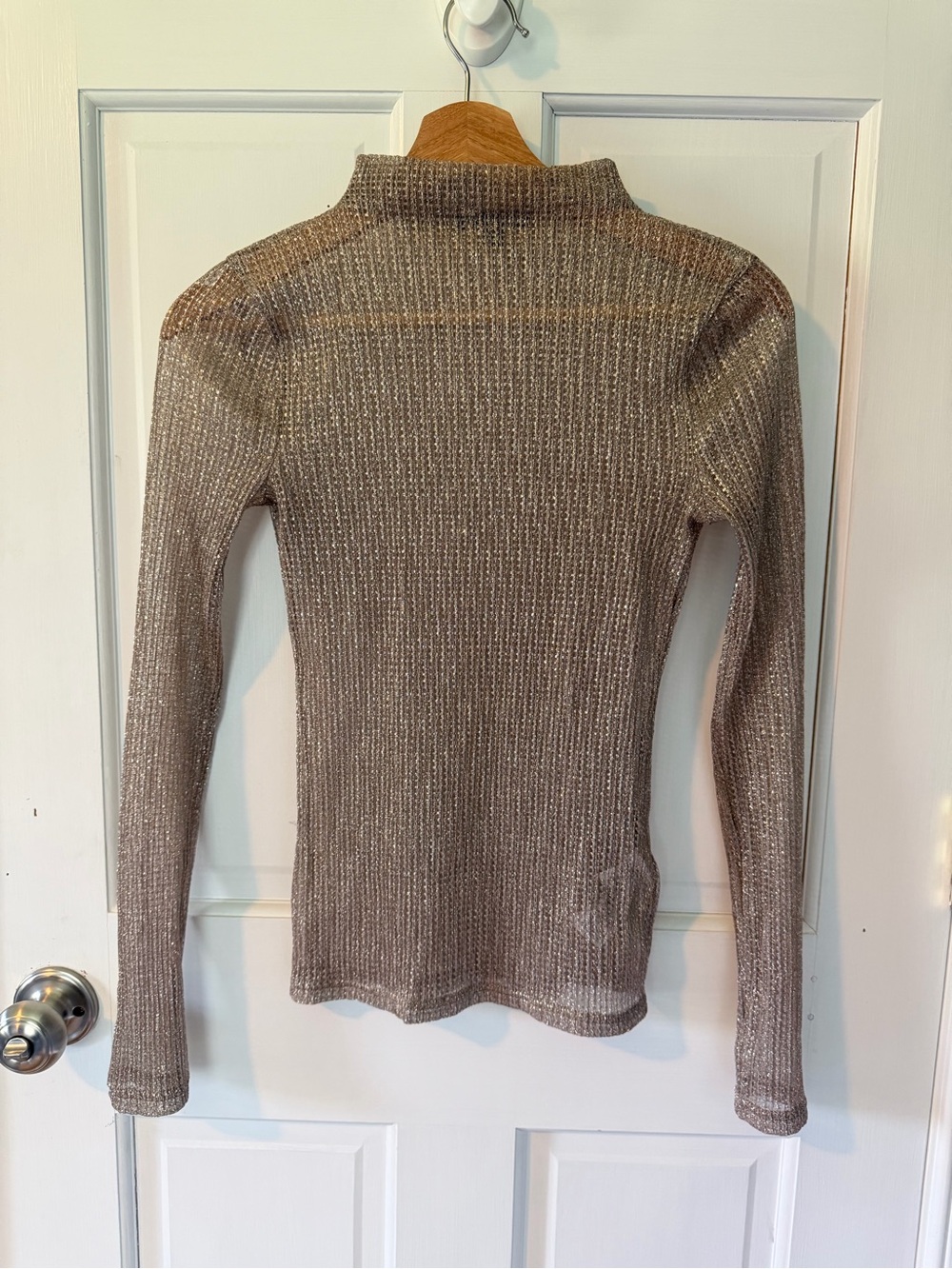 J. Crew Metallic Taupe Ribbed Turtleneck Sweater
